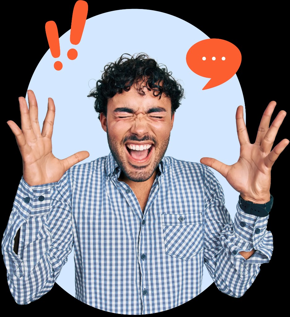 Frustrated language learner shouting in frustration